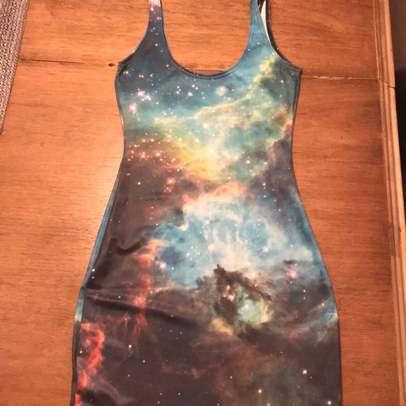 Black Milk green galaxy bodycon mini dress small - Picture 2 of 3